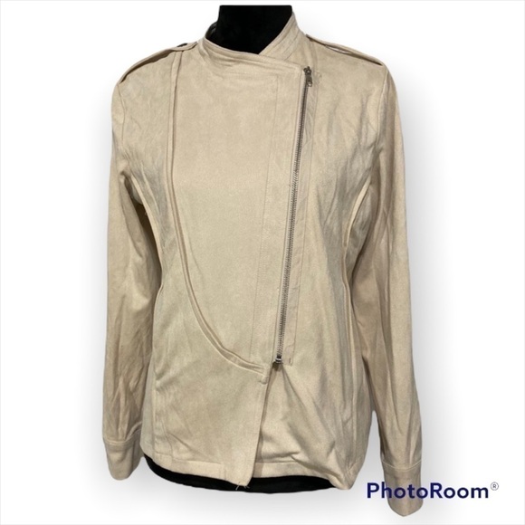 paper Crane Moto style asymmetrical jacket NWT cream tan size Medium - Picture 1 of 9